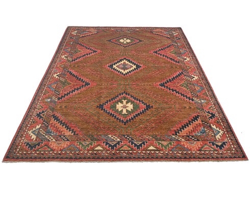 6x8 Brown Ersari Afghan Hand Knotted Veg Dye Wool Area Rug